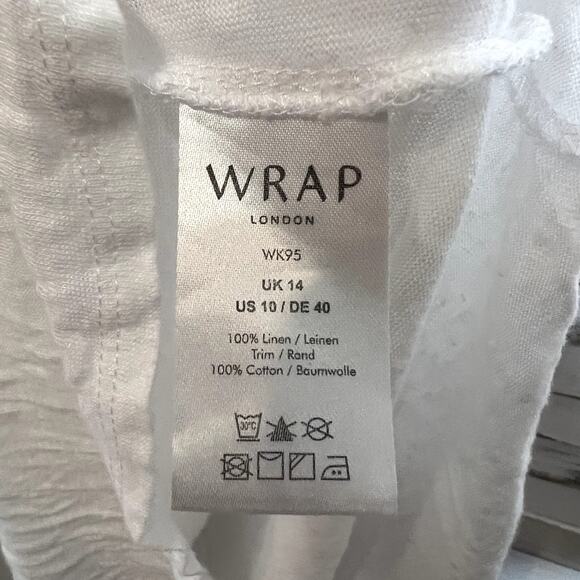 WRAP of LONDON Boho Beachy Linen Tassel Tie Front Casual Top Tunic White US 10 - Picture 10 of 14